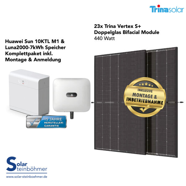 Huawei Sun 10KTL M1 & Luna 2000-7kWh Speicher I Solaranlage inkl. Montage & Anmeldung