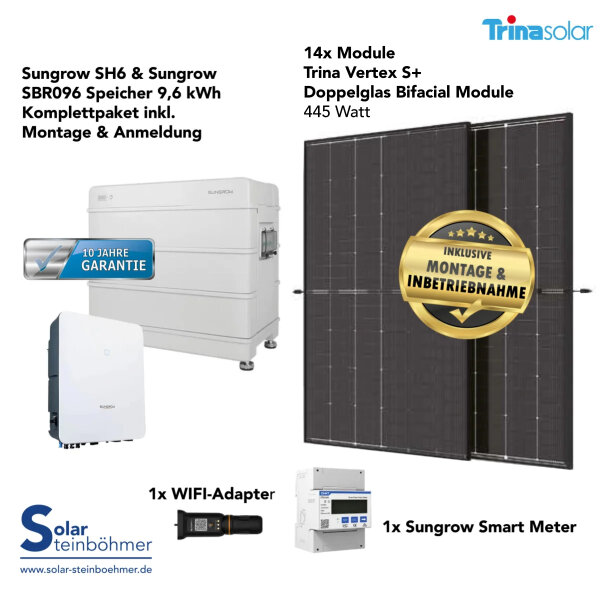 Sungrow SH6 & Sungrow SBR096 Speicher I Solaranlage inkl. Montage & Anmeldung